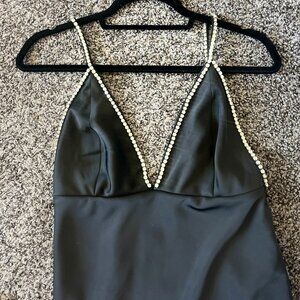 House of Harlow 1960 - black satin dress with rhinestones.